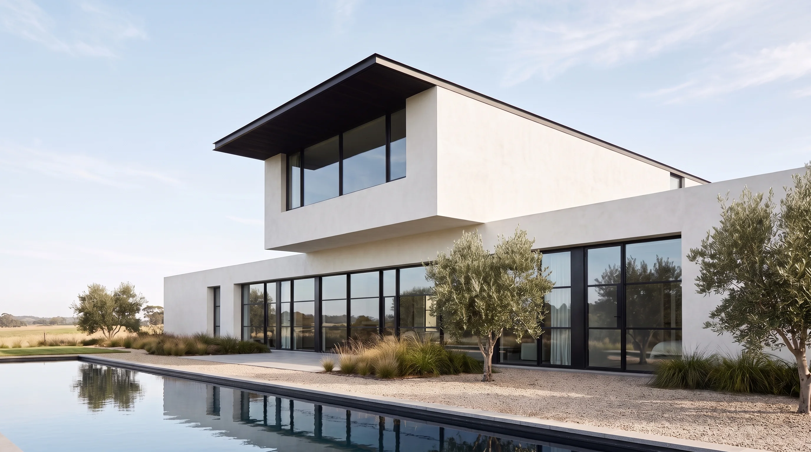 The house as a photoreal render in white lime render